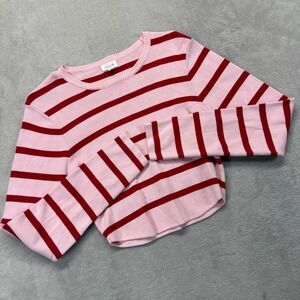Le Lis Sweater Women's Medium Pink Red Striped Cropped Rayon Knit Long Sleeve